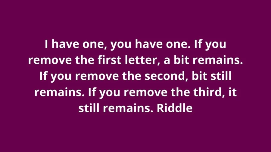 I Have One, You Have One. If You Remove The First Letter, A Bit Remains. If You Remove The Second, Bit Still Remains. If You Remove The Third, It Still Remains. Riddle: Check Answer And Explanation