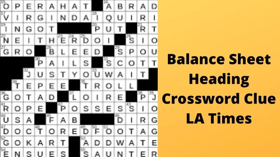 Balance sheet heading Crossword Clue LA Times