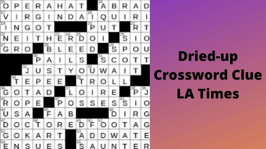 Dried-up Crossword Clue LA Times