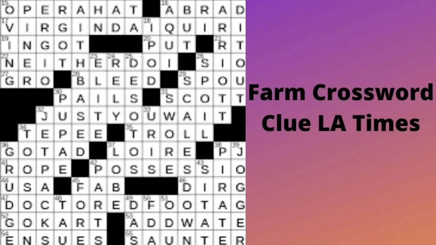 Farm Crossword Clue LA Times