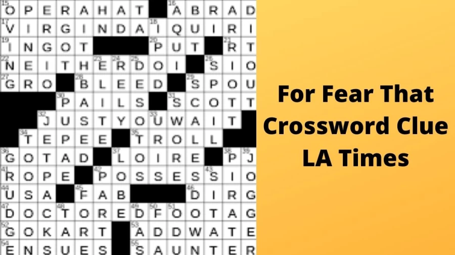 For fear that Crossword Clue LA Times