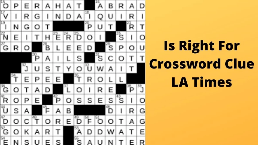 Is right for Crossword Clue LA Times