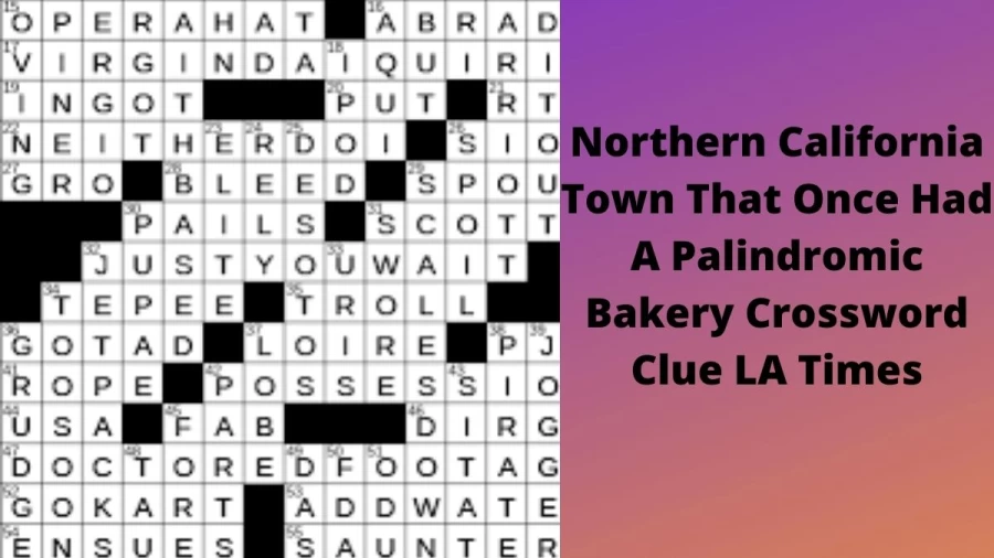 Northern California town that once had a palindromic bakery Crossword Clue LA Times