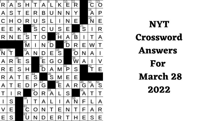 NYT Crossword Answers for March 28 2022, Find Out The Answers To The Full Crossword Puzzle, March 2022