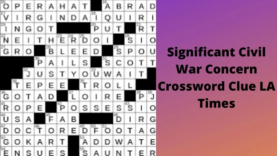 Significant Civil War Concern Crossword Clue LA Times