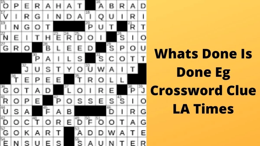 Whats done is done e. g. Crossword Clue LA Times