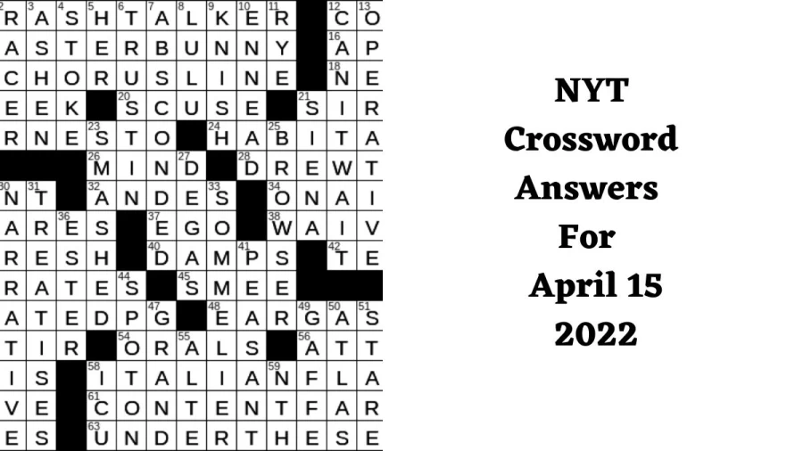 NYT Crossword Answers for April 15 2022, Find Out The Answers To The Full Crossword Puzzle, April 2022