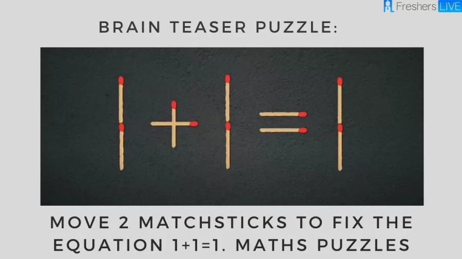 Brain Teaser Puzzle: Move 2 Matchsticks To Fix The Equation 1+1=1. Maths Puzzles