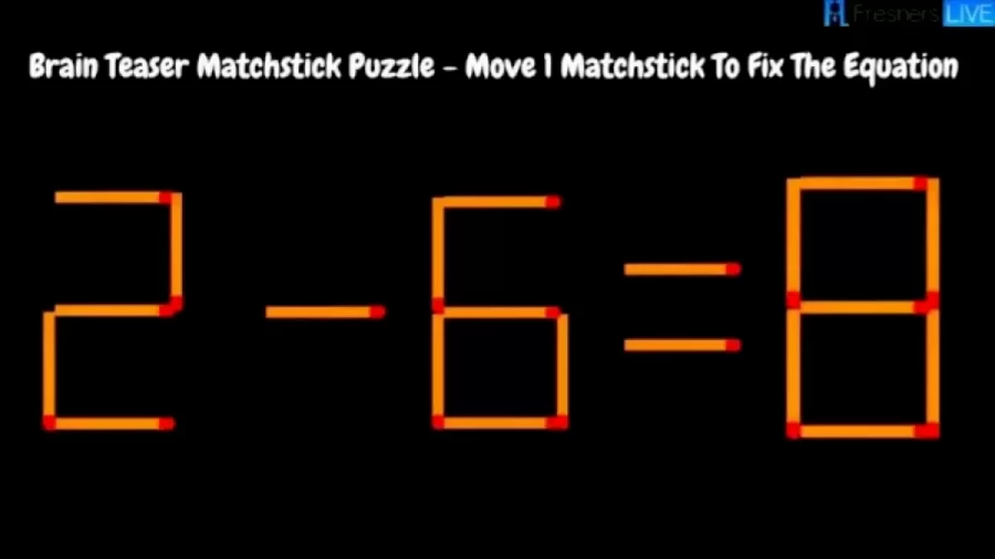 Brain Teaser Matchstick Puzzle: Move 1 Matchstick to Fix The Equation 2 - 6 = 8