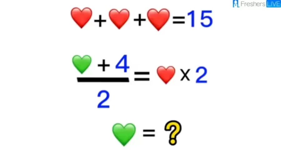 Brain Teaser: Find The Value Of Green Heart. Math Heart Puzzle